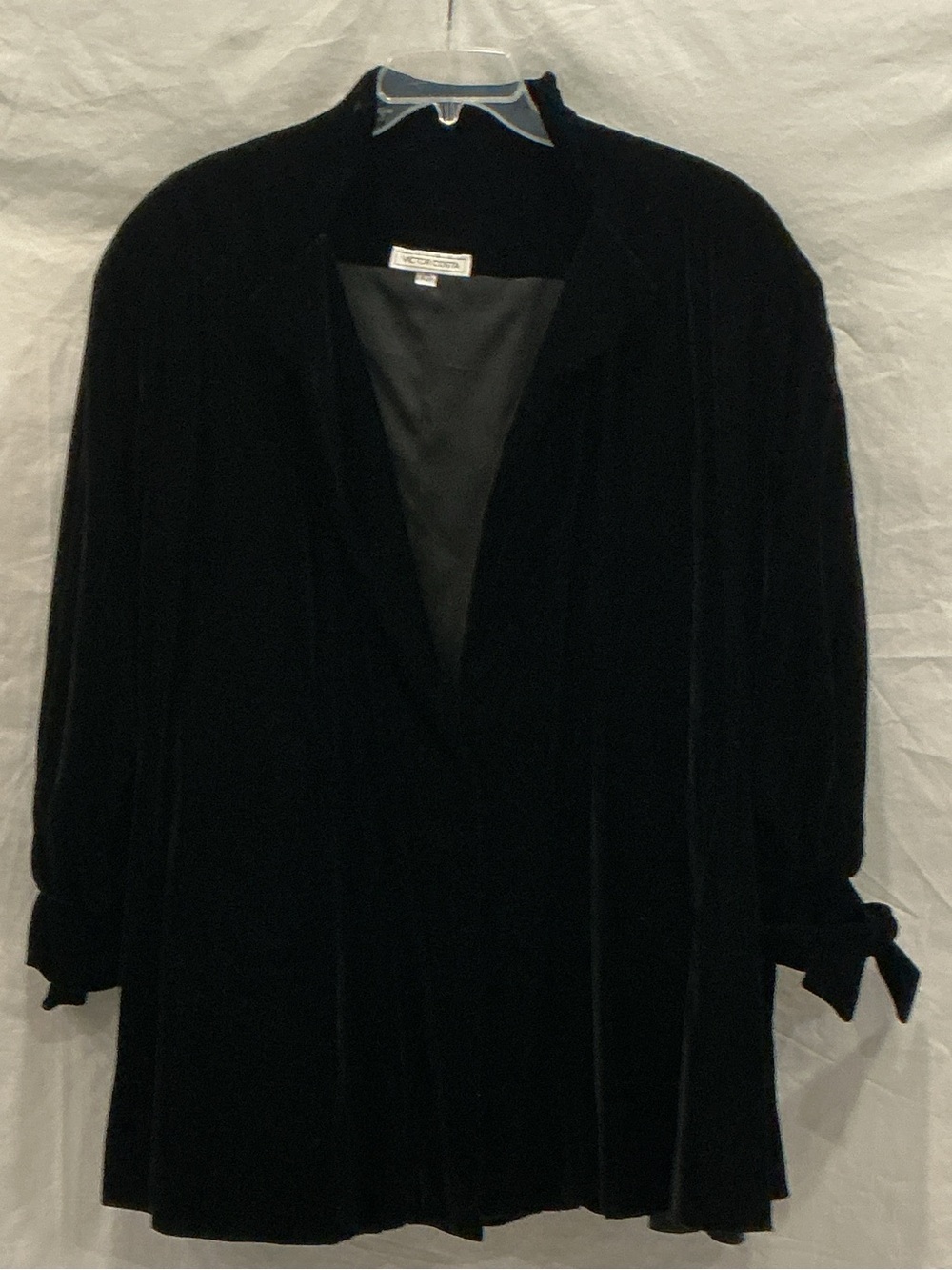 Victor Costa Black Velvet Open-Front Opera Clutch Swing Coat